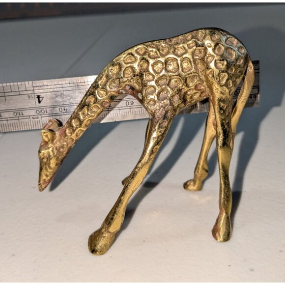 Vintage Brass Giraffe Figurine Baby Animal Statue 4.25" Tall Handcrafted Decorat - Picture 7 of 14
